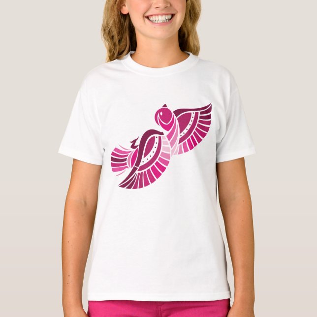Tribal Pink Bird Stylized Magenta Phoenix T Shirt (Framsida)