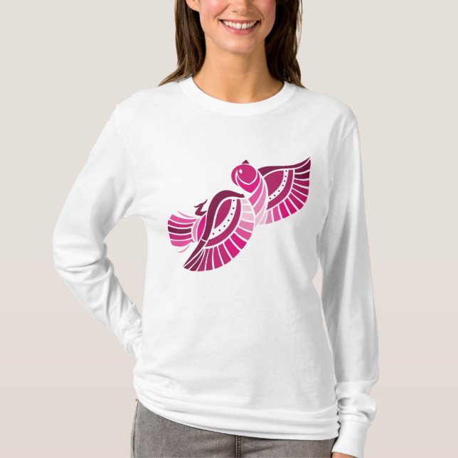 Tribal Pink Bird Stylized Magenta Phoenix T Shirt (Framsida)