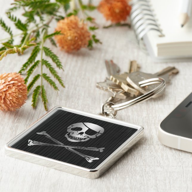 Tribal Pirat Silver & Black Fyrkantig Silverfärgad Nyckelring (Sidan)