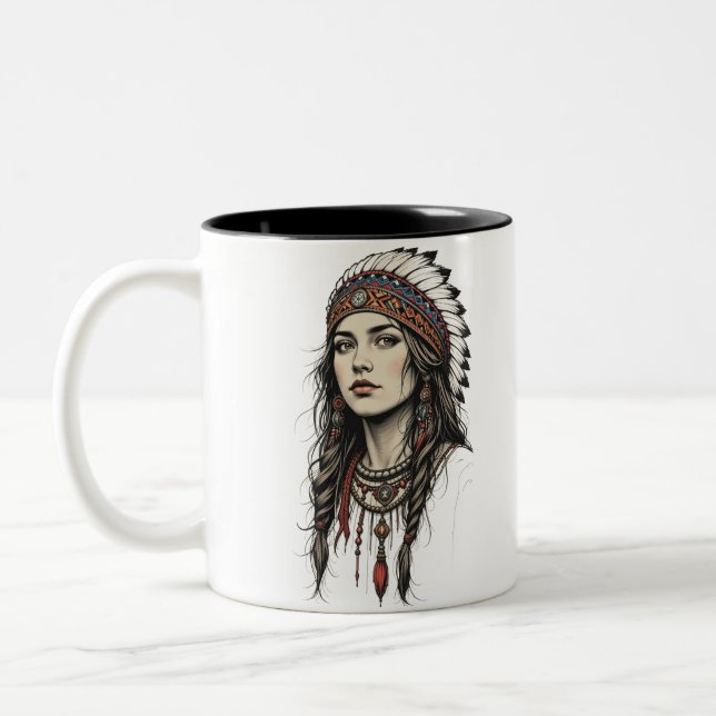 Tribal Queen Wild Soul Tvåtons Kaffe Mugg (Vänster)