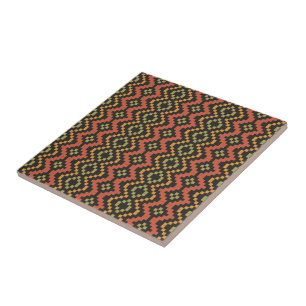 Tribal Red Black Grönt Egyptian Basket Weave Kakelplatta