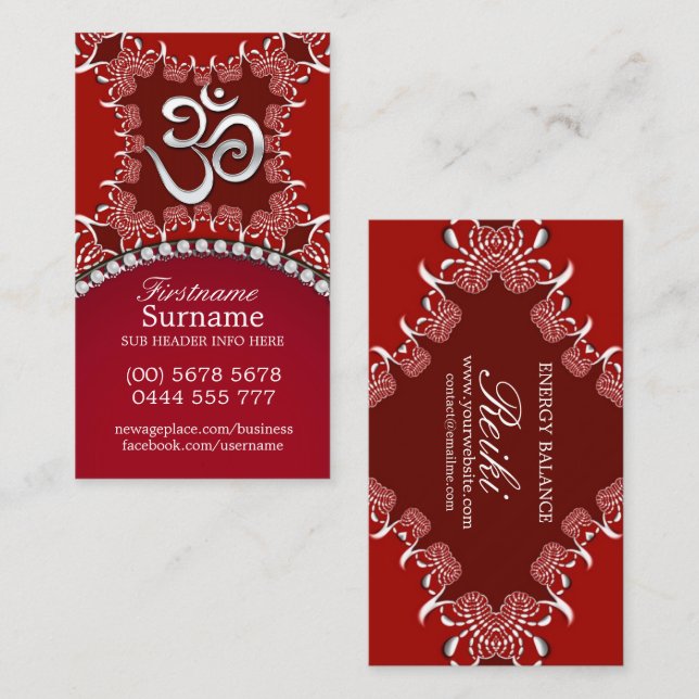 Tribal Red Silver om Reiki Yoga Affärskort Visitkort (Fram/baksida)