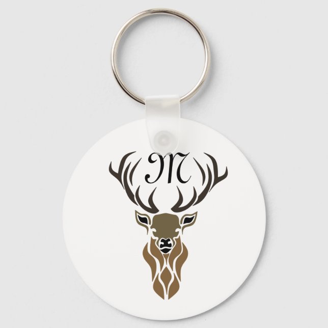 Tribal Red Stag Monogram Nyckelring (Framsida)
