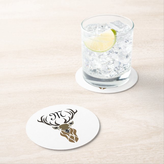 Tribal Red Stag Monogram Underlägg Papper Rund (Insitu)