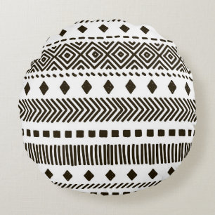 Tribal Rhythms: Ethnic Geometric Mönster Rund Kudde