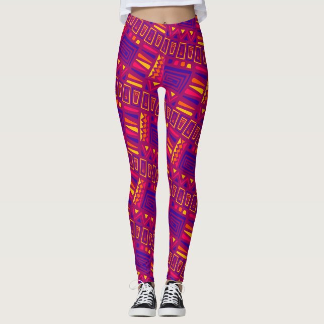 Tribal Rosa Blue Minimal Mönster Leggings (Framsida)