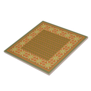 Tribal Rust Grönt Cream Mönster Ceramic Tile Kakelplatta