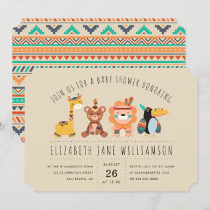 Tribal Safari Animals Boy Baby Shower Party Inbjudningar