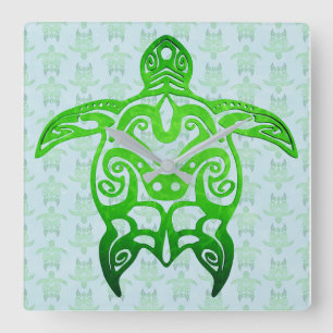 Tribal Sea Turtle Honu Fyrkantig Klocka