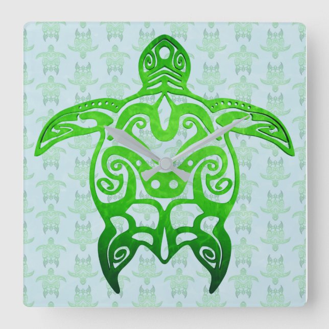 Tribal Sea Turtle Honu Fyrkantig Klocka (Framsida)