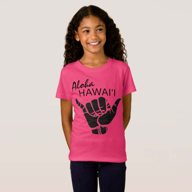 TRIBAL SHAKA (HANG LOOSE) - ALOHA HAWAII Blk T Shirt (Hel framsida)
