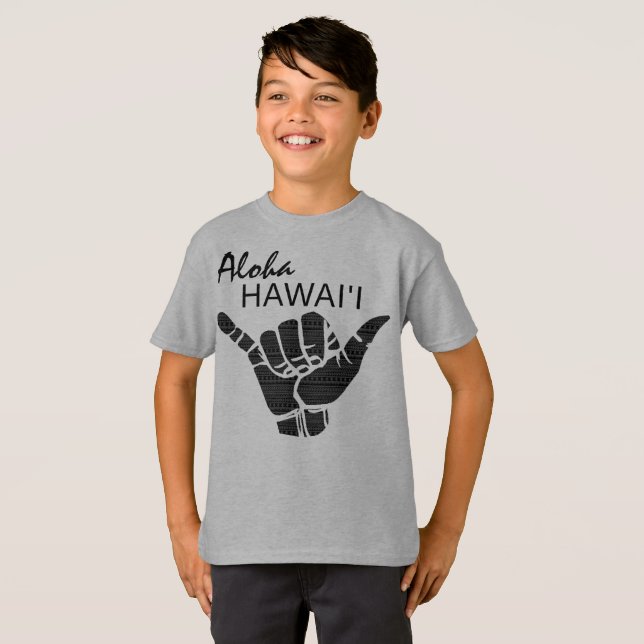 TRIBAL SHAKA (HANG LOOSE) - ALOHA HAWAII Blk T Shirt (Hel framsida)