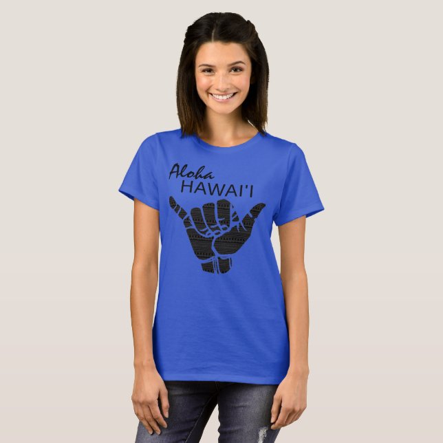 TRIBAL SHAKA (HANG LOOSE) - ALOHA HAWAII Blk T Shirt (Hel framsida)