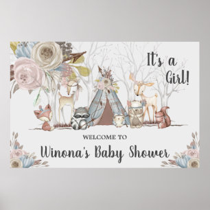 Tribal skogs födelsedags baby shower bakgrund poster