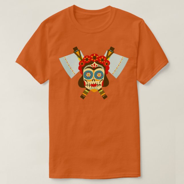 Tribal Skull Dual Ax 16 T Shirt (Design framsida)