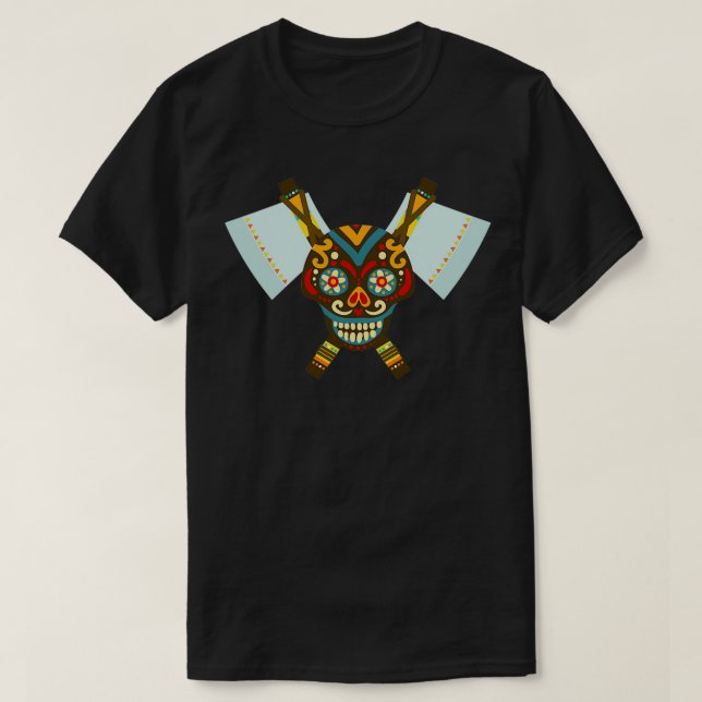Tribal Skull Dual Ax T Shirt (Design framsida)