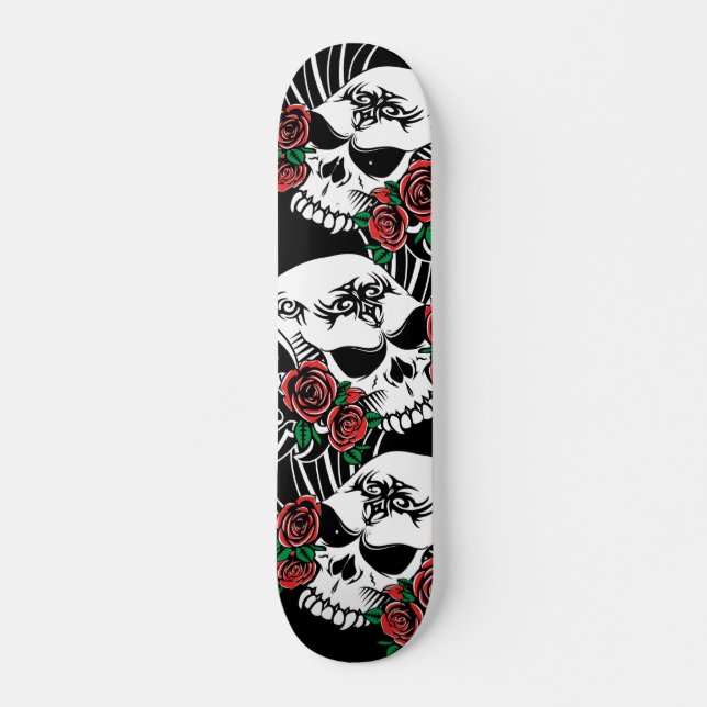 Tribal Skull med Ro Mini Skateboard Bräda 18,5 Cm (Framsida)