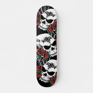 Tribal Skull med Rosor Mini Skateboard Bräda 18,5 Cm