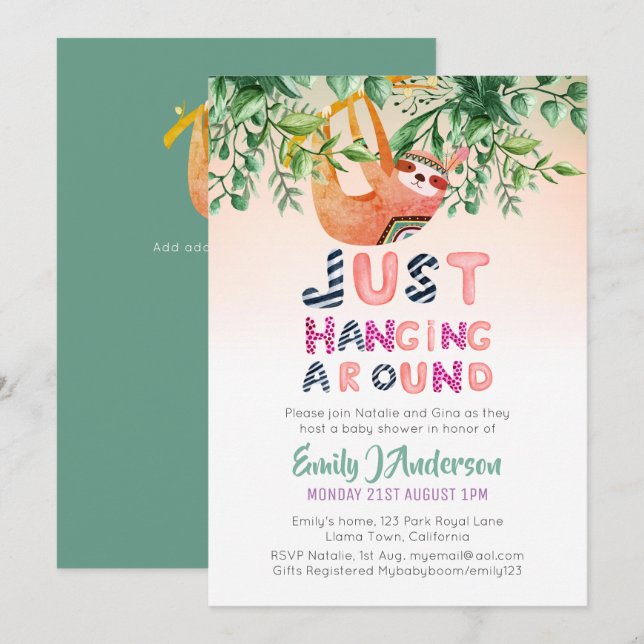 Tribal SLOTH Hanging Around Mint Grönt Baby Inbjudningar (Fram/baksida)