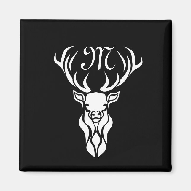 Tribal Snö Stag White Silhouette Monogram Magnet (Framsidan)