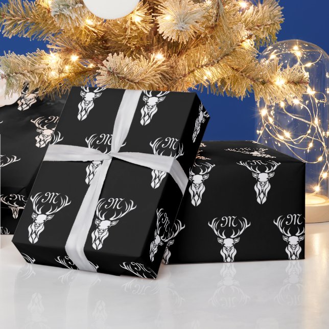 Tribal Snö Stag White Silhouette Presentpapper (Helgdagar)