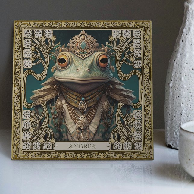 Tribal Spirit Frog Anpassade Art Altarbit Kakelplatta (Skapare uppladdad)