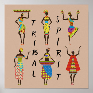 Tribal Spirit-slogan afrikansk dam färgstark Poster