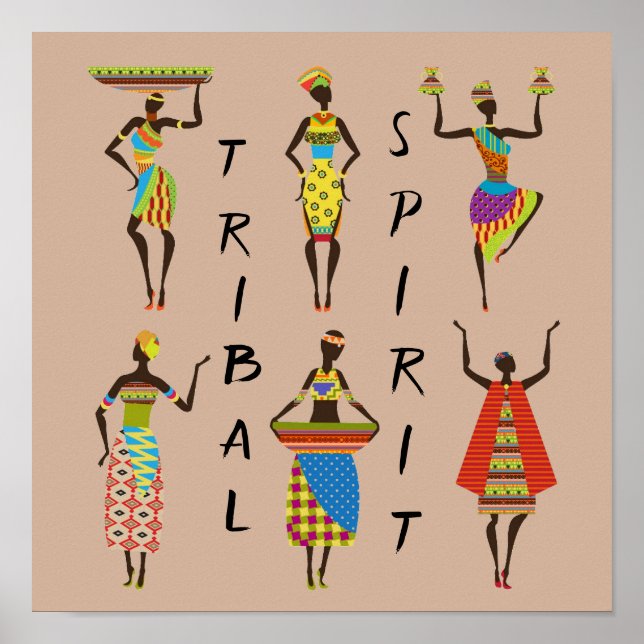 Tribal Spirit-slogan afrikansk dam färgstark Poster (Framsidan)