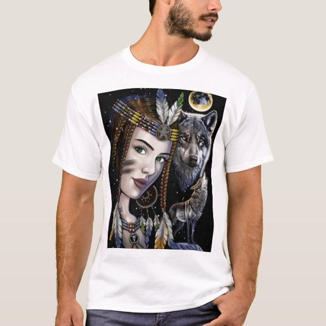 "Tribal Spirit Wolf & Warrior Queen T-Shirt – Bold (Framsida)