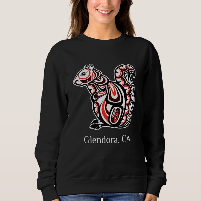 Tribal Squirrel Glendora CA PNW Native American T Shirt (Framsida)