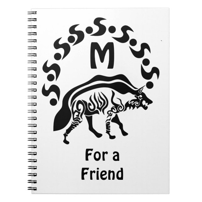 Tribal Stripe Hyena Monogram Anteckningsbok (Framsidan)
