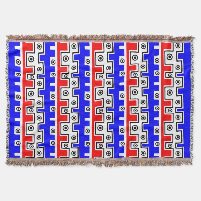 Tribal Style II - Röd, Blå, Svart och Vit Mysfilt (Framsidan)