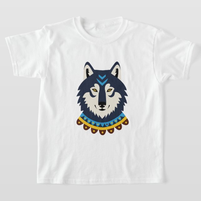 Tribal style wolf head t shirt (Laydown)