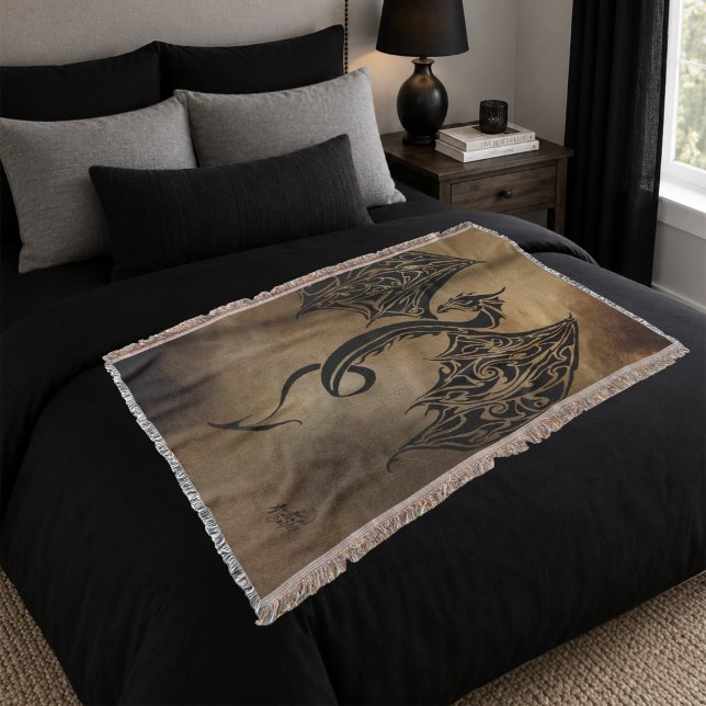Tribal Svart Sten Fantasy Drakon Filt (Skapare uppladdad)