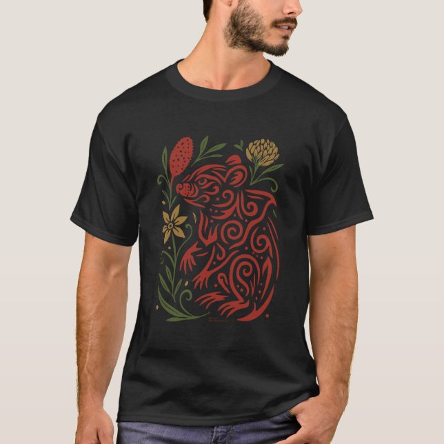Tribal Tasmanian Devil with Native Flora T Shirt (Framsida)