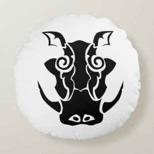 Tribal Tatto Stil Boar Head Rund Kudde