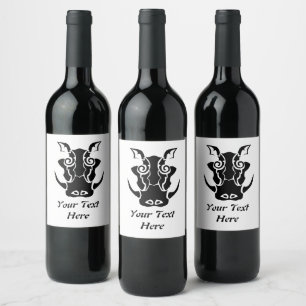 Tribal Tatto Stil Boar Head Vinflaska Etikett
