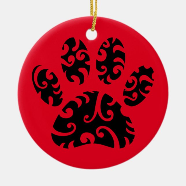 Tribal Tattoo Hund Paw Print Julgransprydnad Keramik (Framsidan)