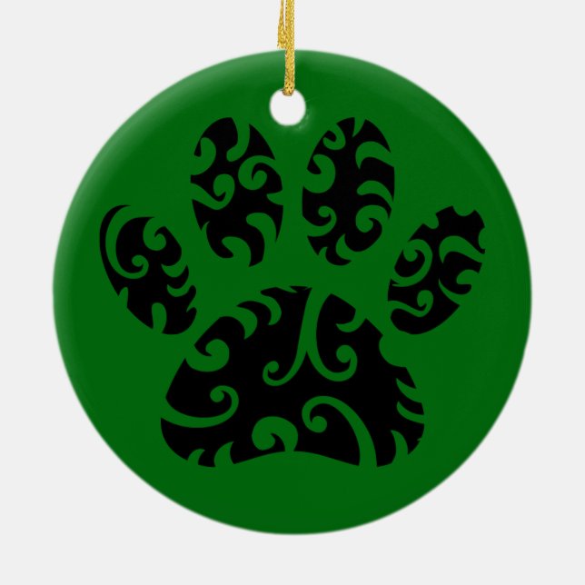 Tribal Tattoo Hund Paw Print Julgransprydnad Keramik (Baksidan)