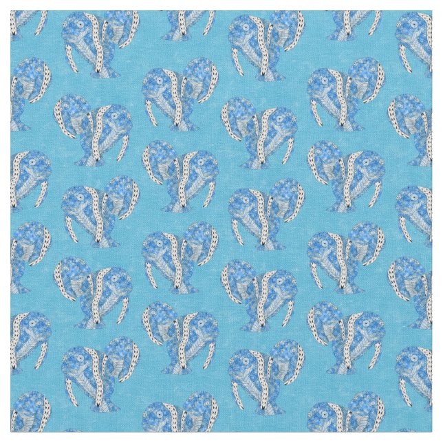 Tribal Tattoo Manatees Ocean Blue Tyg (Närbild)