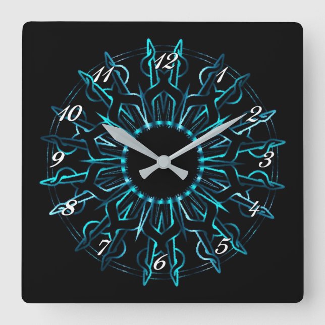 Tribal Teal Sol Wall Clock Fyrkantig Klocka (Framsida)