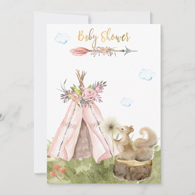 *~* Tribal Teepee Boho Squirrel Woodland Forest Inbjudningar (Framsida)