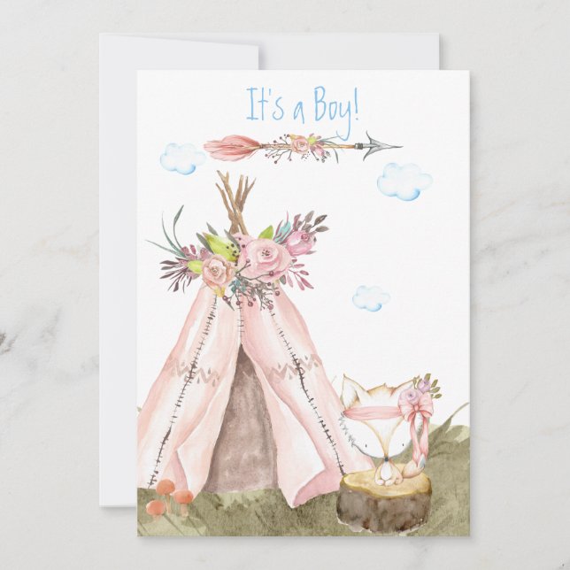 *~* Tribal Teepee Boho Woodland Fox Forest Boy Inbjudningar (Framsida)