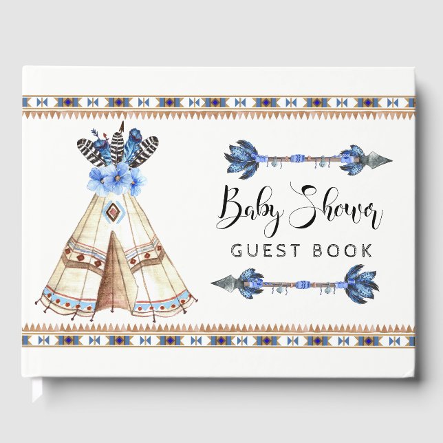 Tribal Teepee Boy Tribal Baby Shower Guest Bok (Framsida)