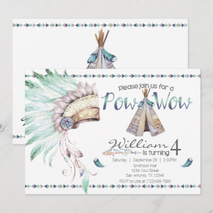 Tribal Teepee Pow Wow Födelsedagsfest inbjudan
