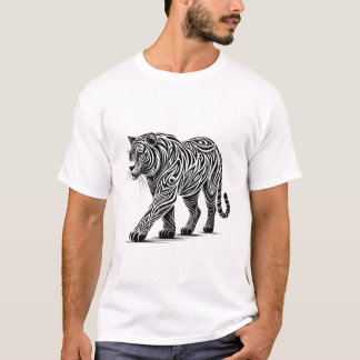 Tribal Tiger Art - Bold Black and White Illustrati T Shirt