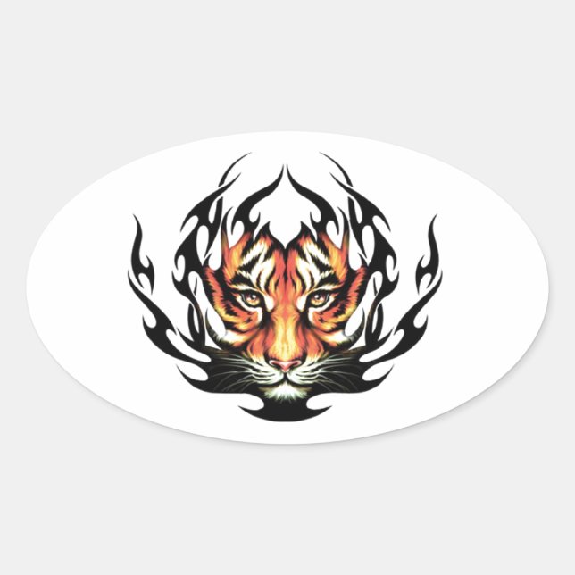 Tribal tiger ovalt klistermärke (Framsida)