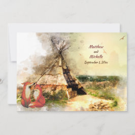 Tribal Tipi och Foxes i Kärlek Boho Teepee Bröllop Inbjudningar