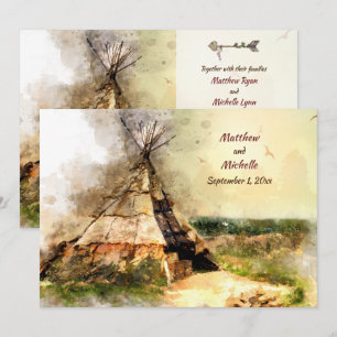 Tribal Tipi och Heart Arrow Boho Teepee Bröllop Inbjudningar