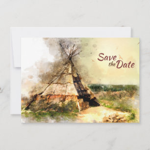 Tribal Tipi och Heart Arrow Boho Teepee Bröllop Spara Datumet